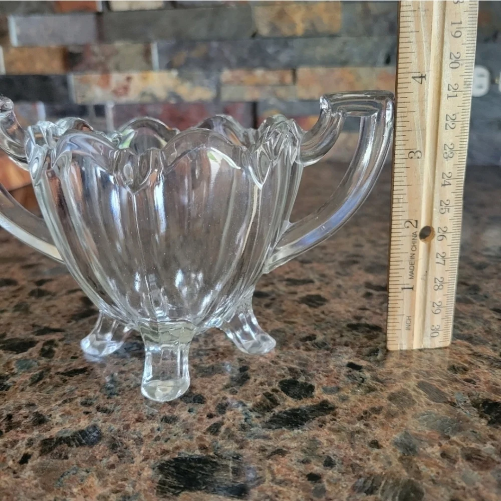 Vintage Indiana Glass sugar bowl Dish‎ 4 footed depression glass #B scalloped